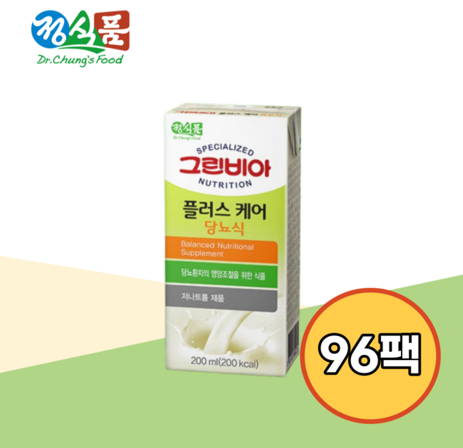 정식품 그린비아 플러스케어 당뇨식 200ml 96팩, 96개