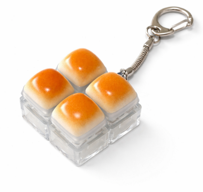 밍글샵 노릇노릇 구운빵 구운 마시멜로우 청축 키보드 키캡 키링 클릭커 딸깍이 스트레스 해소 열쇠고리, 4구 사각형, 1개
