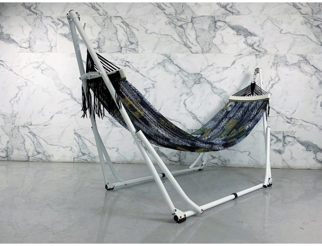 Metalfun 沒頭坊 摺疊吊床 輕巧便攜 戶外露營首選, 白色支架+鳳梨吊網, 白色支架-鳳梨吊網