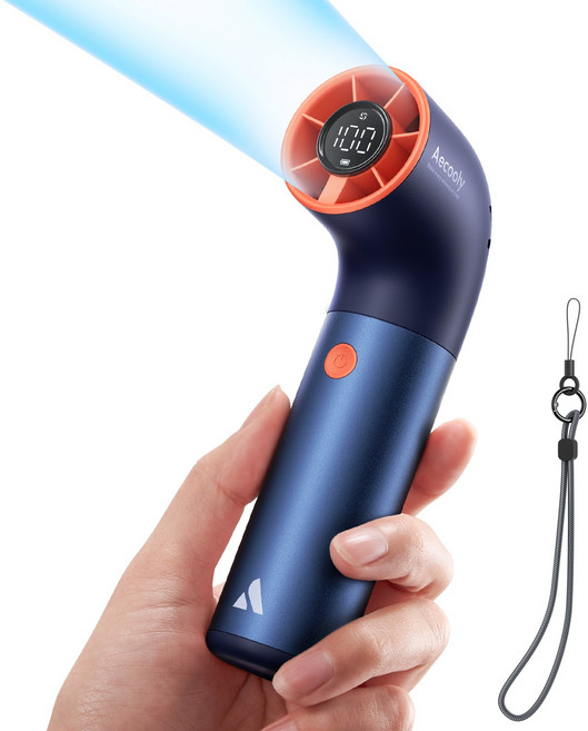 Aecooly 미니 무선 휴대용 선풍기 초강력 급속 냉각 손선풍기, 블루-오렌지, Aero Ultra, 1개