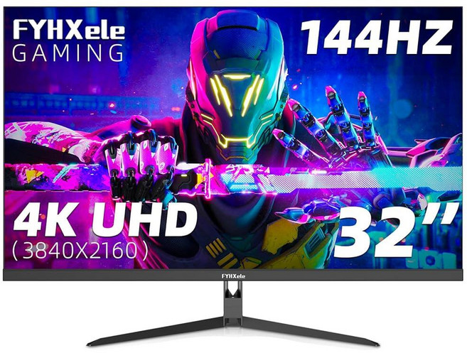 FYHXele 32인치 4K 게이밍 모니터 UHD 고속 IPS 패널 144Hz 컴퓨터 모니터 지원 FreeSync HDR400 1ms 100% sRGB DP 포함 타, FYHXele 32인치 4K 게이밍 모니터, UHD 고