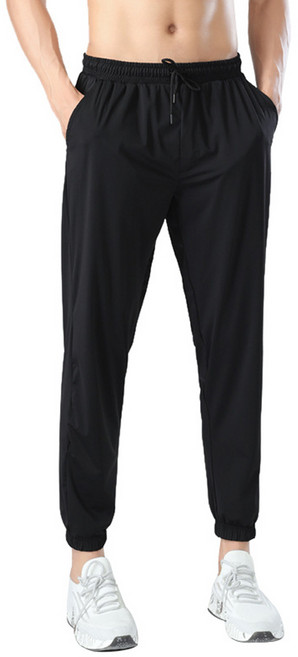 男士運動褲 鬆緊褲腰運動束口長褲 鬆緊綁繩口袋設計 黑+灰 XL-4XL ES25209