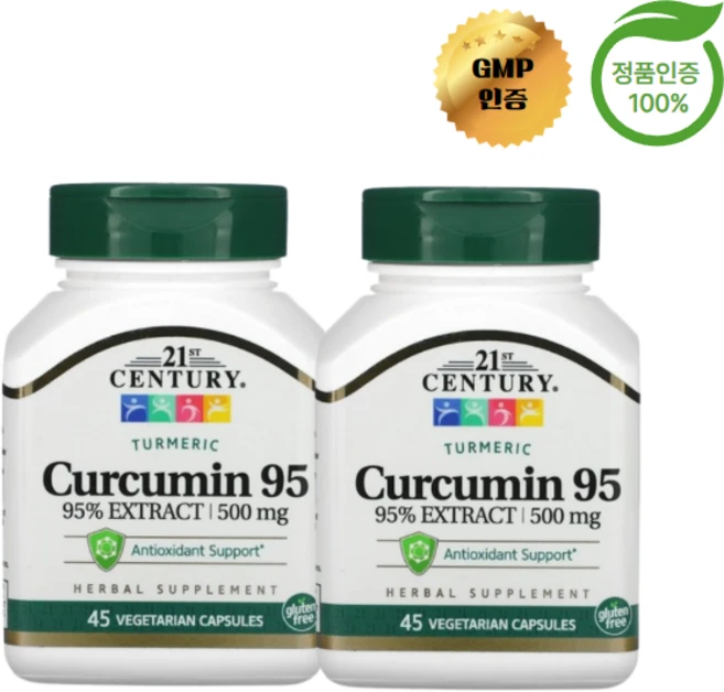 21stCentury 터메릭 커쿠핀95 500mg NonGMO 45정 2병 - 쿠팡