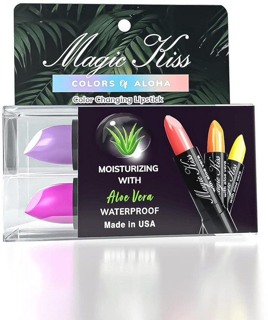 Magic KISS 키스 색상 변경 매트 립스틱 세트 오래 지속되는 영양 입술 모이스처라이저 매직 온도 립밤 알로에 베라 PH 포함 미국 제조 (2팩 - 그린 & 블랙), 2팩 - 마젠타 & 라벤더