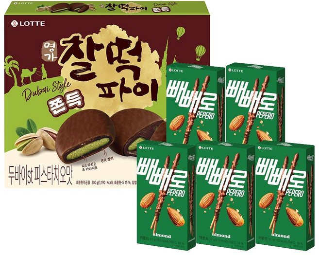 명가 찰떡파이 두쫀쿠 두바이ST 피스타치오맛 300g x1개+아몬드빼빼로 32g x5개