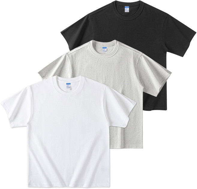 남녀공용 여름 베이직 반팔 순면티 라운드 무지 반팔티셔츠 오버핏 260g 20수 3장