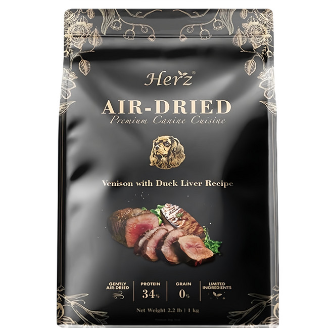 Herz 赫緻 無穀低溫風乾犬飼料, 1袋, 1000g, 美饌嫩鹿佐頂級鴨肝