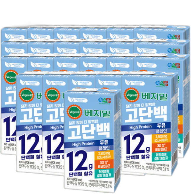 베지밀 고단백 플레인 두유 저당 무설탕 무첨가 당뇨 환자 간식, 24세트, 1ml
