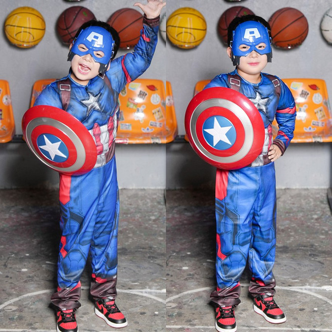 남아 캡틴 아메리카 코스튬 슈트 가면 세트 할로윈 의상