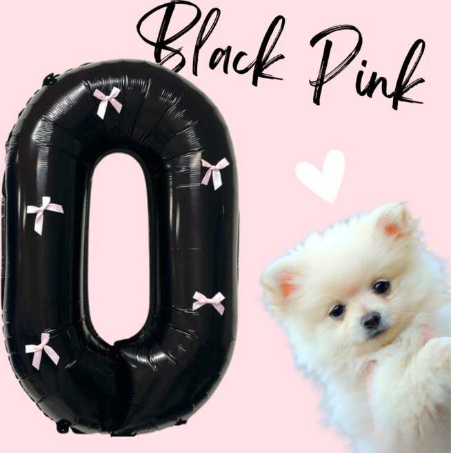파티룰루 블랙핑크 숫자풍선 리본 대형 생일, 1개, 숫자 0