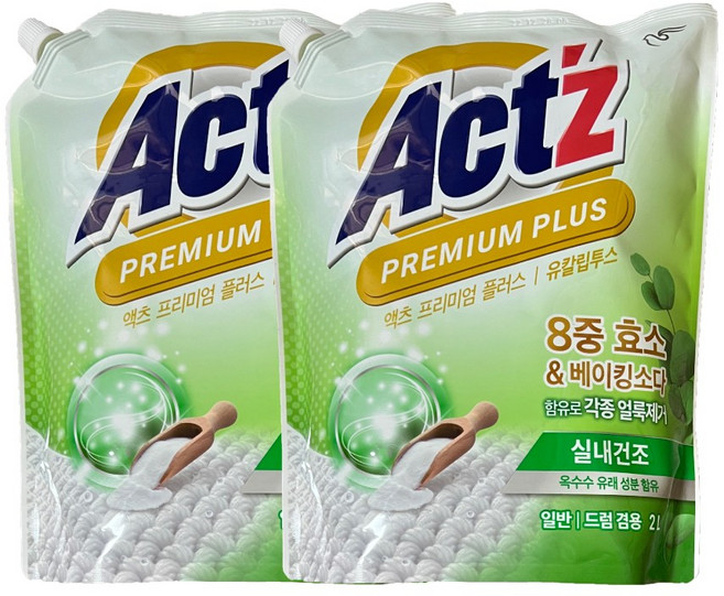 액츠 프리미엄 플러스 유칼립투스 실내건조 액체세제 리필 2L x 2개 일반/드럼겸용