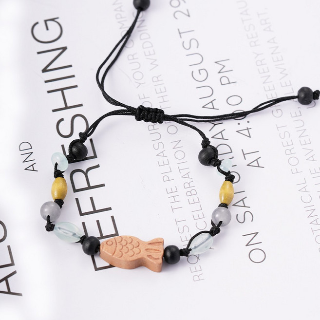 오누이디스플레이 행운의 물고기 복숭아나무 매듭 팔찌 원석팔찌