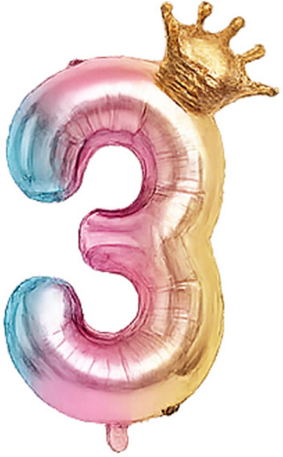 블링모어 대형 왕관 숫자 풍선 생일 기념일 이벤트, 1개, 레인보우 숫자 3