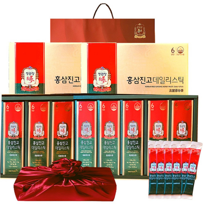 정관장 6년근 홍삼정 에브리타임 홍삼진고 스틱 40포 300ml+쇼핑백 부모님 새해 여행 골프 설 명절 선물세트(보자기포함) 1개 40정 1개, 40회분