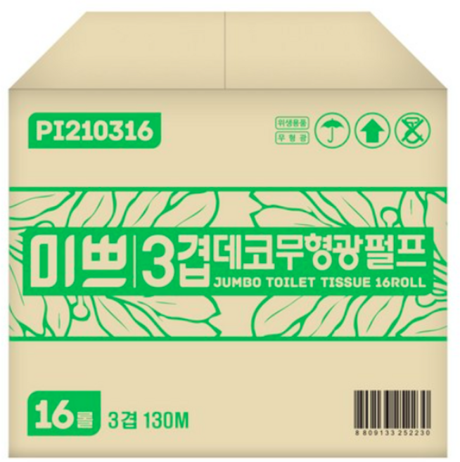 미쁘 점보롤, 미쁘 3겹 데코 꽃무늬 무형광 점보롤, 1개, 16개입