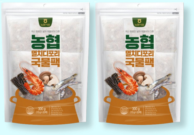 농협 국물팩 20입 다시백 육수팩 국물내기 멸치 디포리 다시마 버섯 새우, 300g, 2개