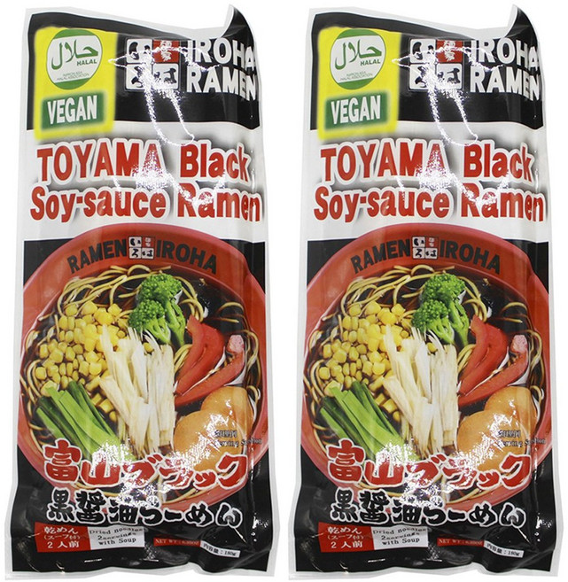 라멘이로하 비건 토야마 블랙 쇼유 라멘 2개입 180g, 2개