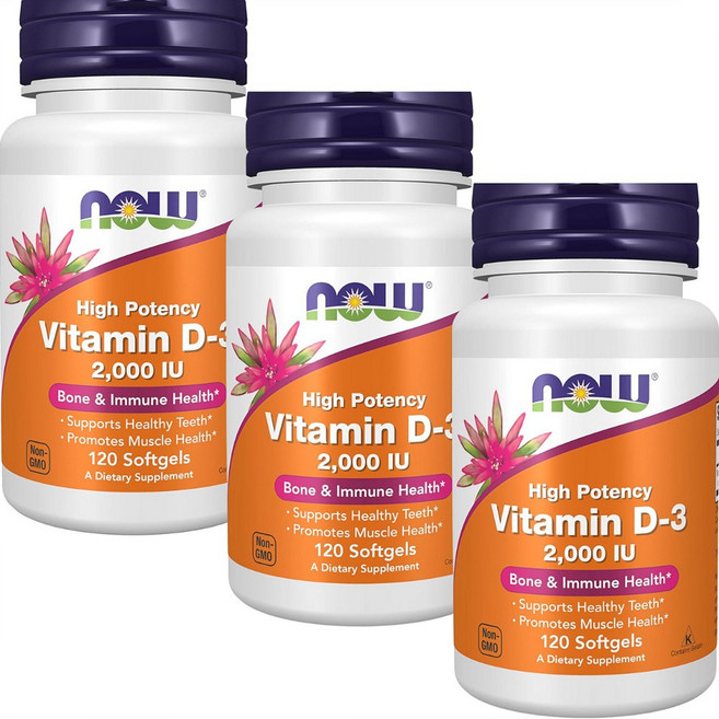 비타민 D3 2000 뼈건강 면역기능증진 하루1정 미국 내수용, 120정, 3개