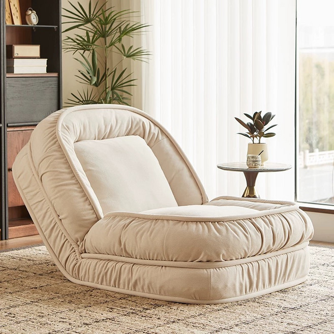 絨面沙發椅 舒適躺椅 絨毛靠墊, 米白色