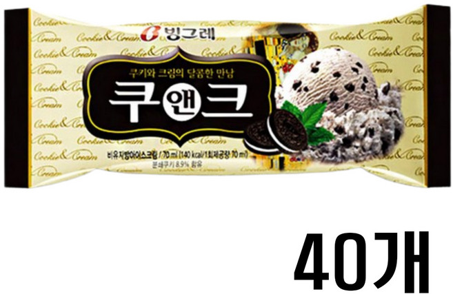 빙그레 쿠앤크 한박스 아이스크림, 70ml, 40개