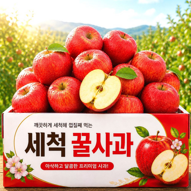산지직송 꿀Brix 껍질째 먹는 세척사과, 1박스, 3kg