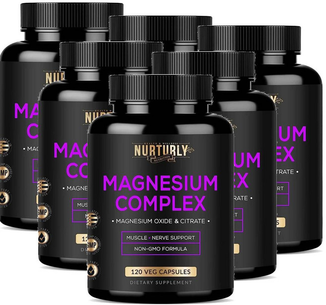 너추얼리 마그네슘 시트레이트 옥사이드 500mg 캡슐 NURTURLY Magnesium Complex, 6개, 120정