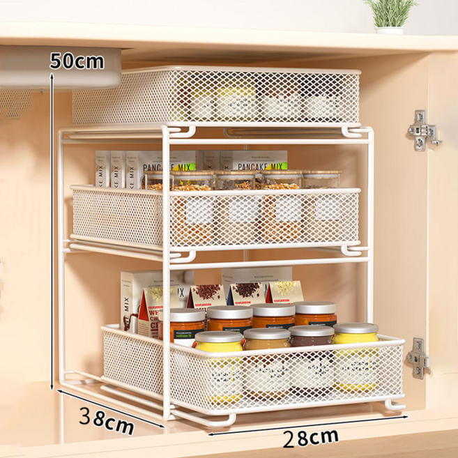 헤토르누 싱크대 슬라이딩 선반 주방 수납선반, 1개, 화이트