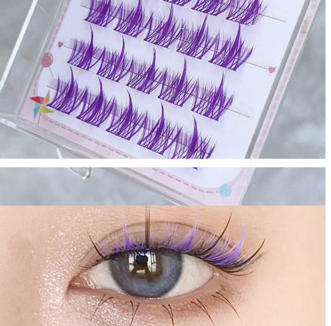 MorningSea 갸루 컬러속눈썹 부분 코스프레 무대용 분장 속눈썹 4줄, 1개, 퍼플