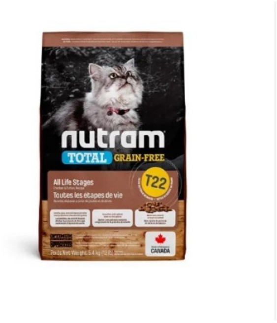Nutram 紐頓 無穀全能貓 T22 挑嘴全齡貓 貓乾糧, 1個, 5.4KG, 5.4kg, 雞肉+火雞