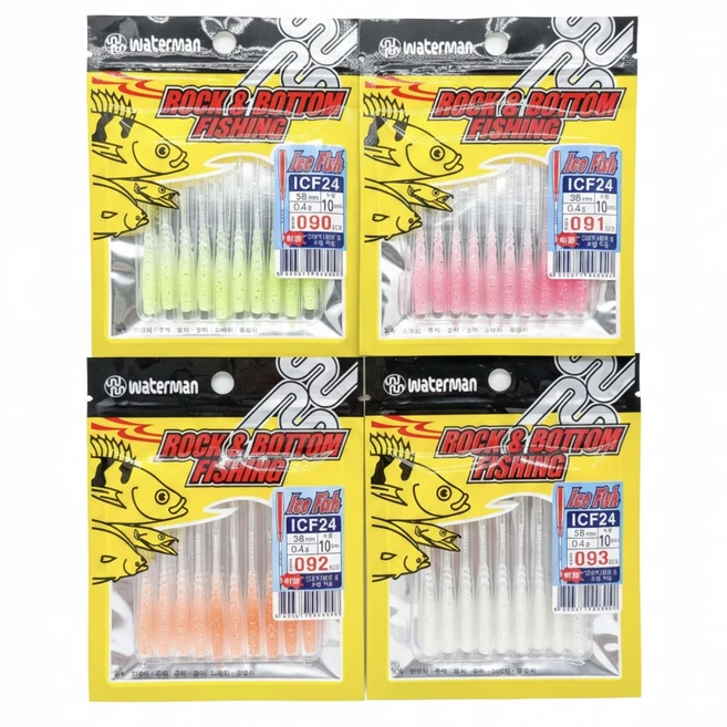 워터맨 볼락웜 전쟁이웜 소프트베이트 아이스피쉬, 1세트, 0.4g, 4개 색상 - 쿠팡