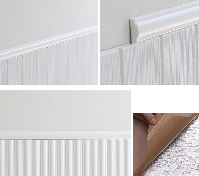 국내산 몰딩 붙이는 벽지 셀프인테리어 시트지 템바보드 접착식 단열벽지 스티커 폼블럭 단열재 친환경, 반달몰딩 화이트, 색상