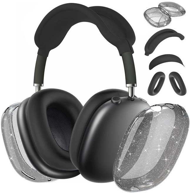 스냅케이스 에어팟 맥스 글리터 실리콘 케이스 4in1, 블랙