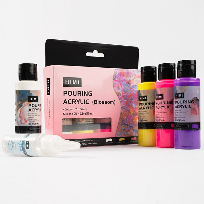 미야 푸어링 물감 4색 세트 실리콘 오일 플루이드 아크릴 물감 59ml, 핑크