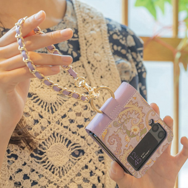 [사은품증정] 카루소 갤럭시 Z플립3/4/5/6/7 페이즐리 링 카드 휴대폰 케이스