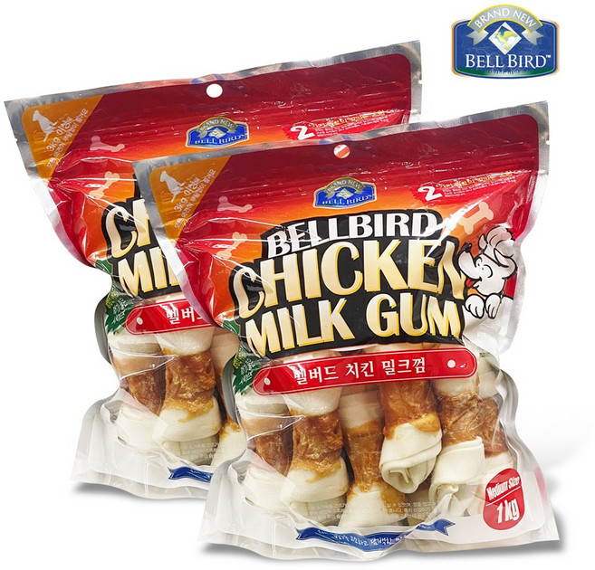 밸버드 치킨밀크껌 큰사이즈1kg X 2봉 코스트코 애견덴탈껌, 혼합맛(치킨/우유), 1kg, 2개