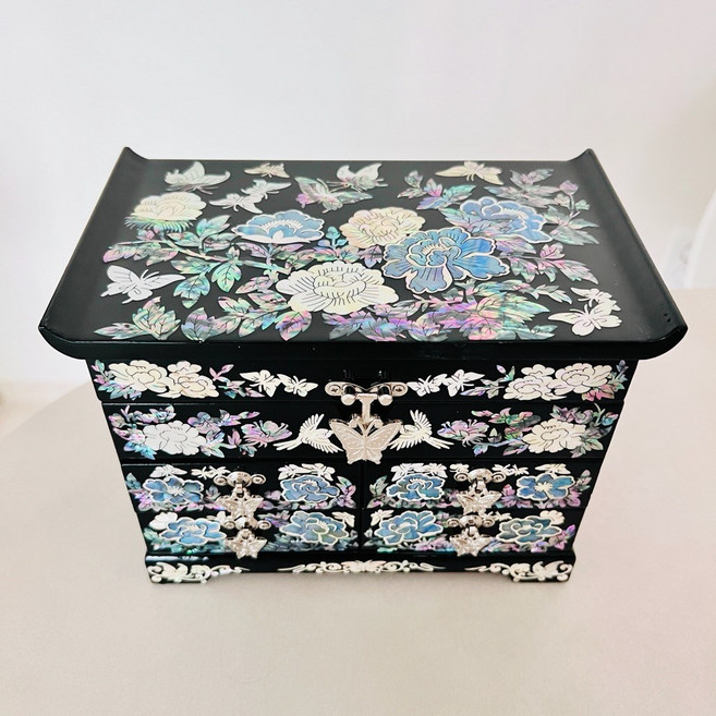 바우 레드 5단 서랍 자개 보석함 3단 자개함 나전칠기보석함, 1개, 블랙