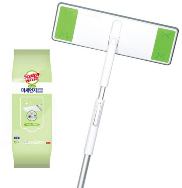 쓰리엠 올터치 막대걸레 대형 + 베이직 미세먼지 정전기 청소포 대형 60매, 4개