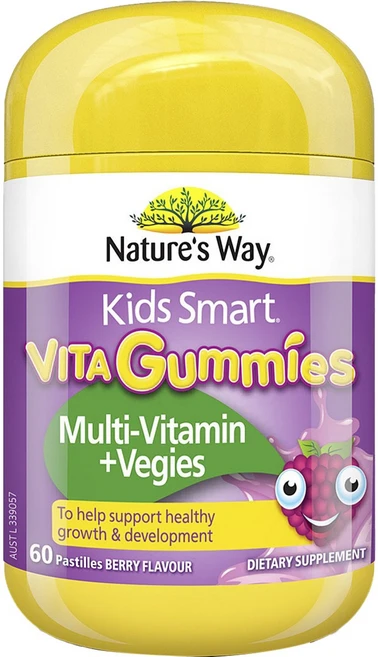 네이쳐스웨이 키즈 스마트 비타 구미스 멀티-비타민 + 베지스 패스틸 베리맛, 60개입, 1개, 60정 - 쿠팡