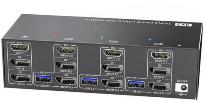 3 in 3 OUT USB 3.0 KVM 스위치 모니터 3 개 컴퓨터 3 개 8K 60Hz 4K 144Hz 트리플 모니터 KVM 4 USB 3.0 포트 EU 플러그, 1개