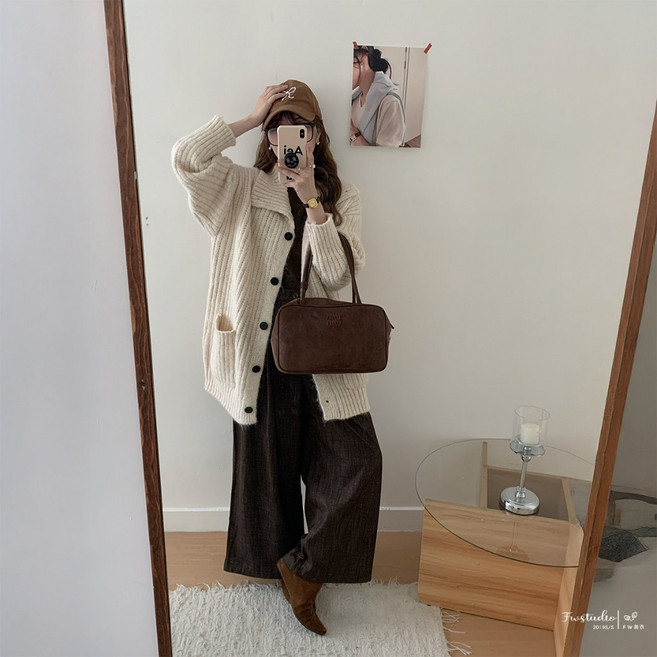 厚針織毛料鈕扣長外套 女生衣著