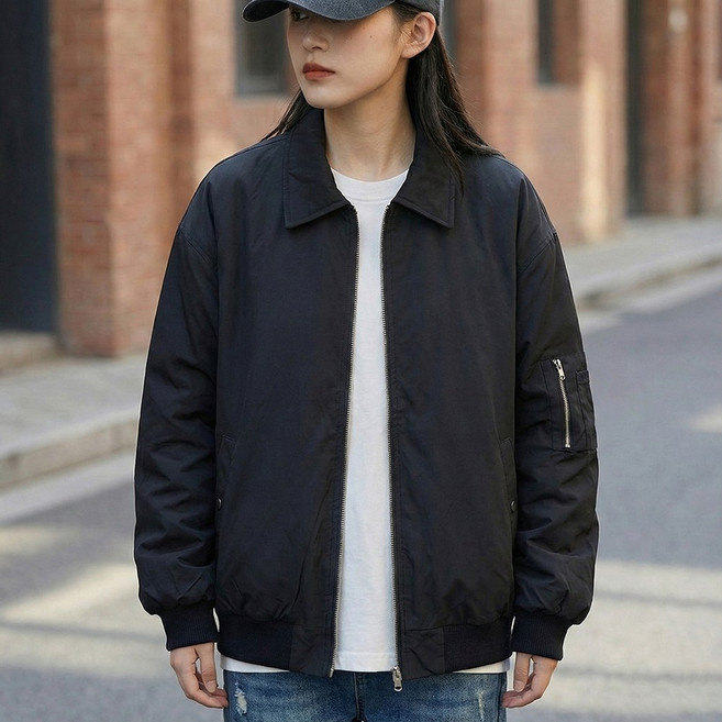 UPPERCUT 남여공용 베이직 루즈핏 카라넥 항공점퍼 블루종 빅사이즈 캐주얼 봄가을 아우터