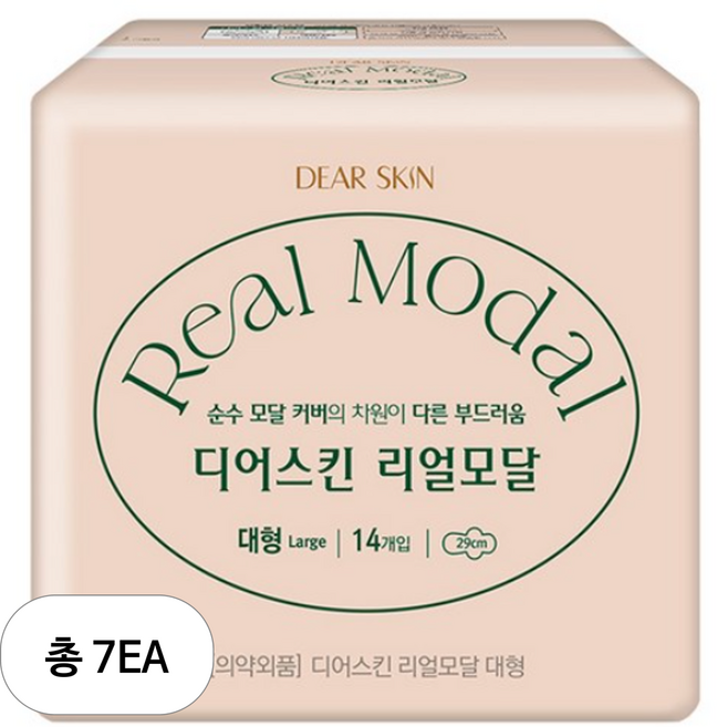 디어스킨 리얼모달 생리대 날개형, 대형, 14개입, 7개