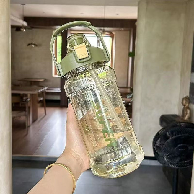 超大容量太空杯夏季便攜高顏值水杯男女健身運動2L杯吸管, 1個, 1L, 1500ml軍綠色:單杯+貼紙+3D貼紙+杯刷吸管刷
