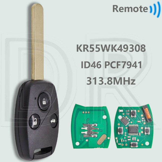 LED전구 DR KR55WK49308 ID46 PCF7941 칩 313.8MHz Honda Civic Accord CRV 파일럿 HR-V Fit Insight City Jazz O, [09] 3 BT