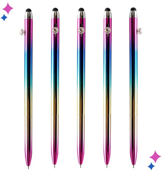 [마치]보석달린 무지개UV니들터치펜, 10개