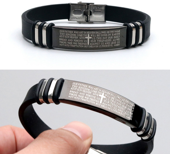 B0584w 주기도문 플레이트 실리콘 팔찌 남자팔찌 길이조절가능