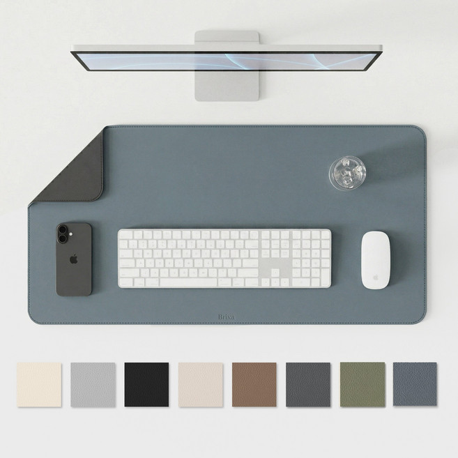 브릭사 가죽 데스크매트 마우스패드 데스크테리어 감성 책상 보호 논슬립 장패드 키보드, 어반 블루