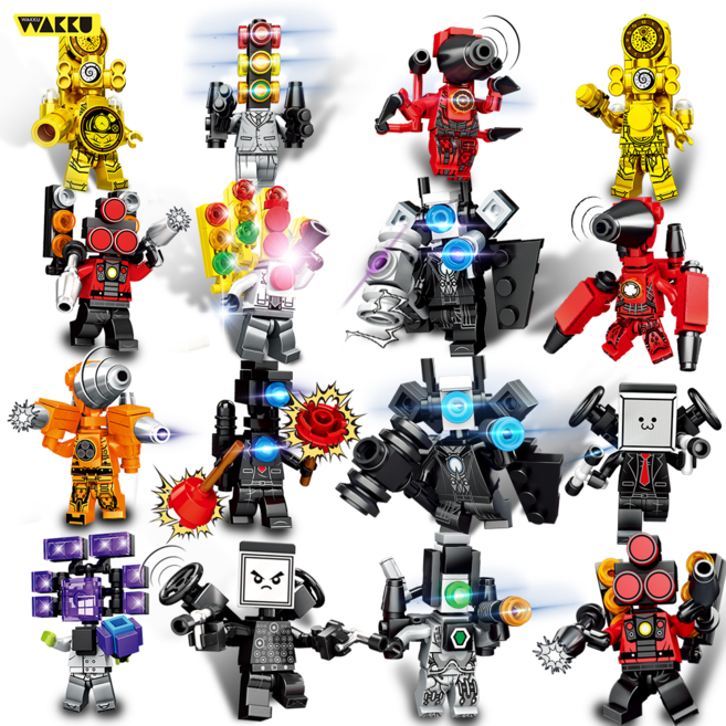 Wakku 스키비디 토일렛 skibidi toilet 레고호환블록 캐릭터 피규어 16종 블럭세트, 1세트, 결합