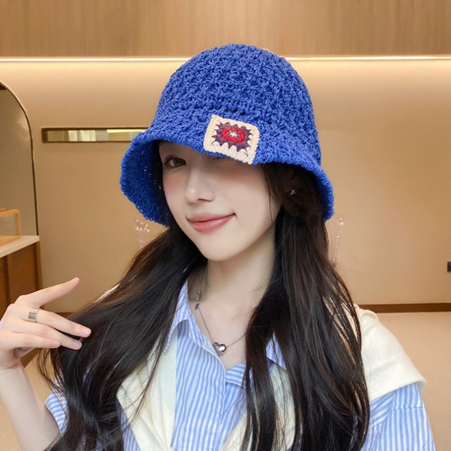 [Bahn 5컬러] 니트 라벨 여성 라피아햇 왕골모자