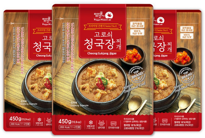 피아골미선씨 프리미엄 청국장찌개 450g x 3팩 구수한 감칠맛, 3개
